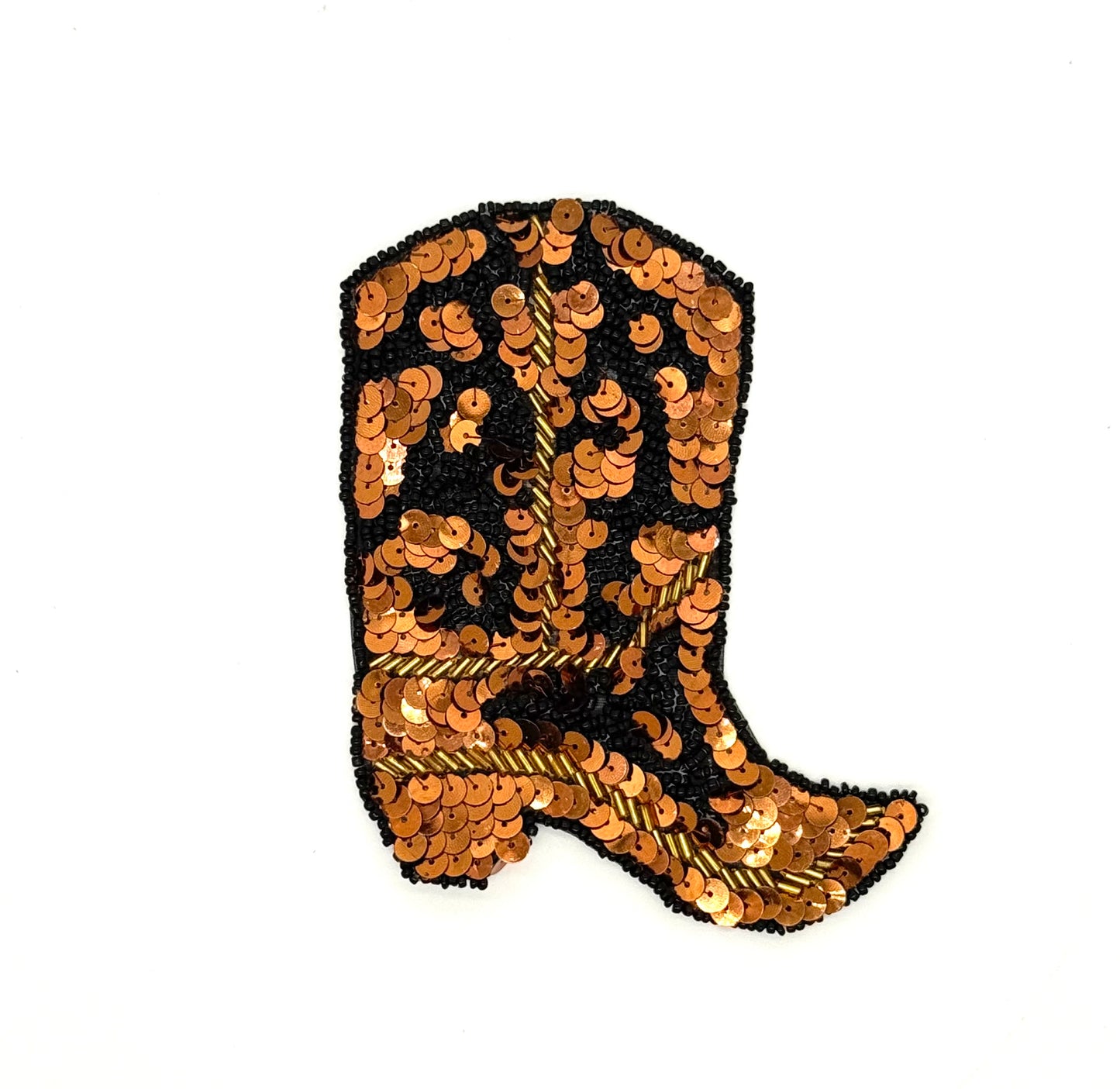 Cowboy Boot Appliqué - Bronze Sequins - Gold Bugle Beads - Black Glass Beads 5.5" x 4.5"