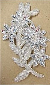 Sequin Flower with Silver Sequins and Beads 6.25" x 3.25”