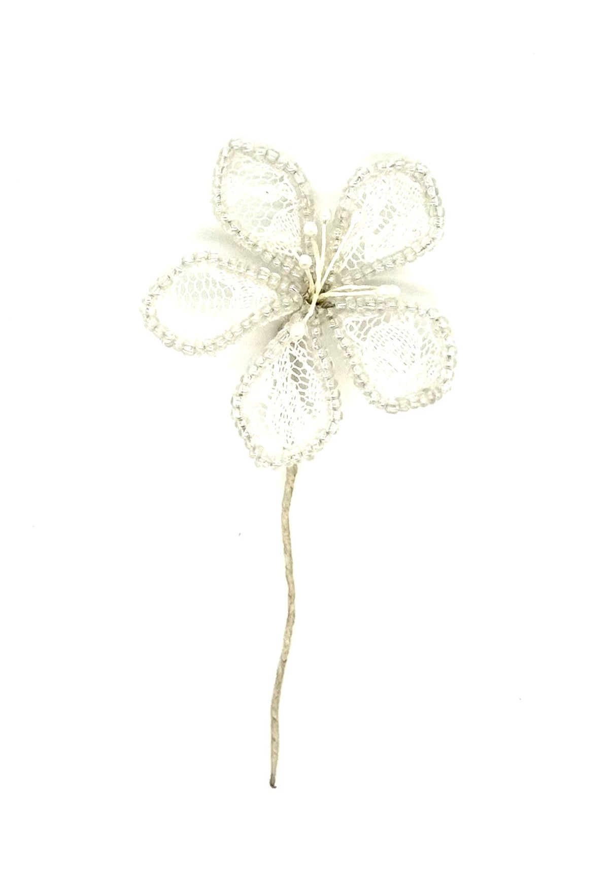 White Venise Lace Flower Appliqué with Pearl Beading | 4.5" x 2"