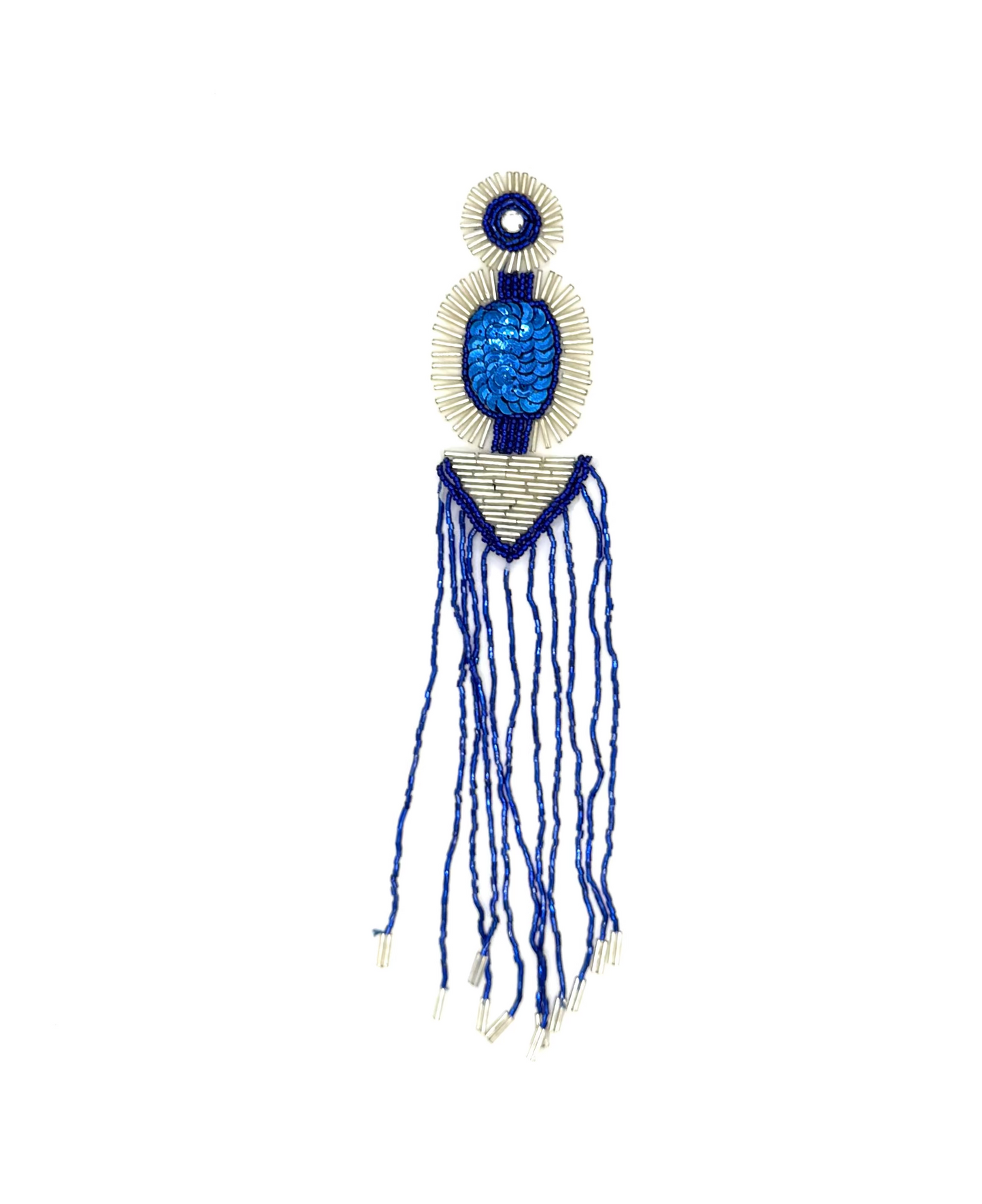 Epaulet - Blue Sequins - Blue/Silver Beads - Rhinestone 10”x 2”