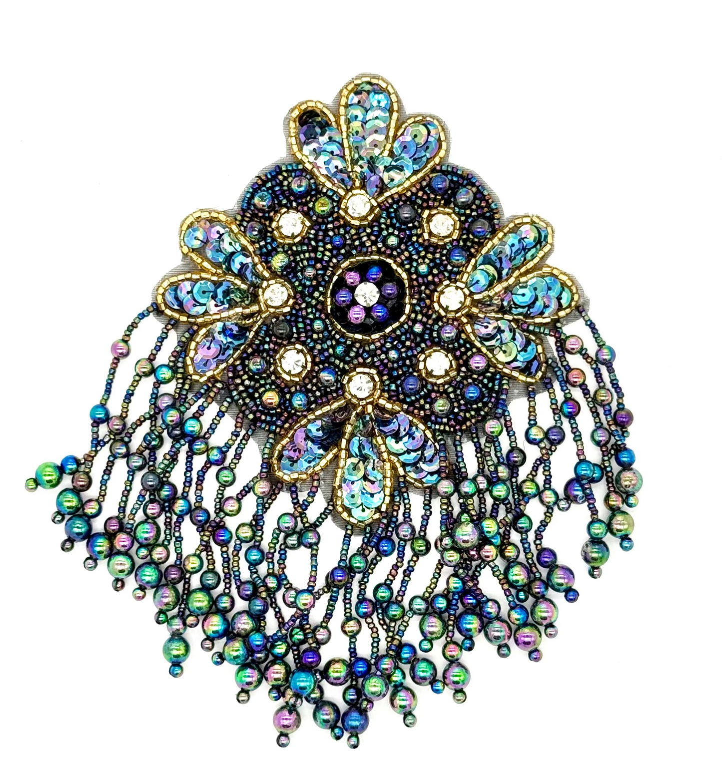 Epaulet - Moonlight Sequins/Beads - Gold Beads - Rhinestones 8" x 5"