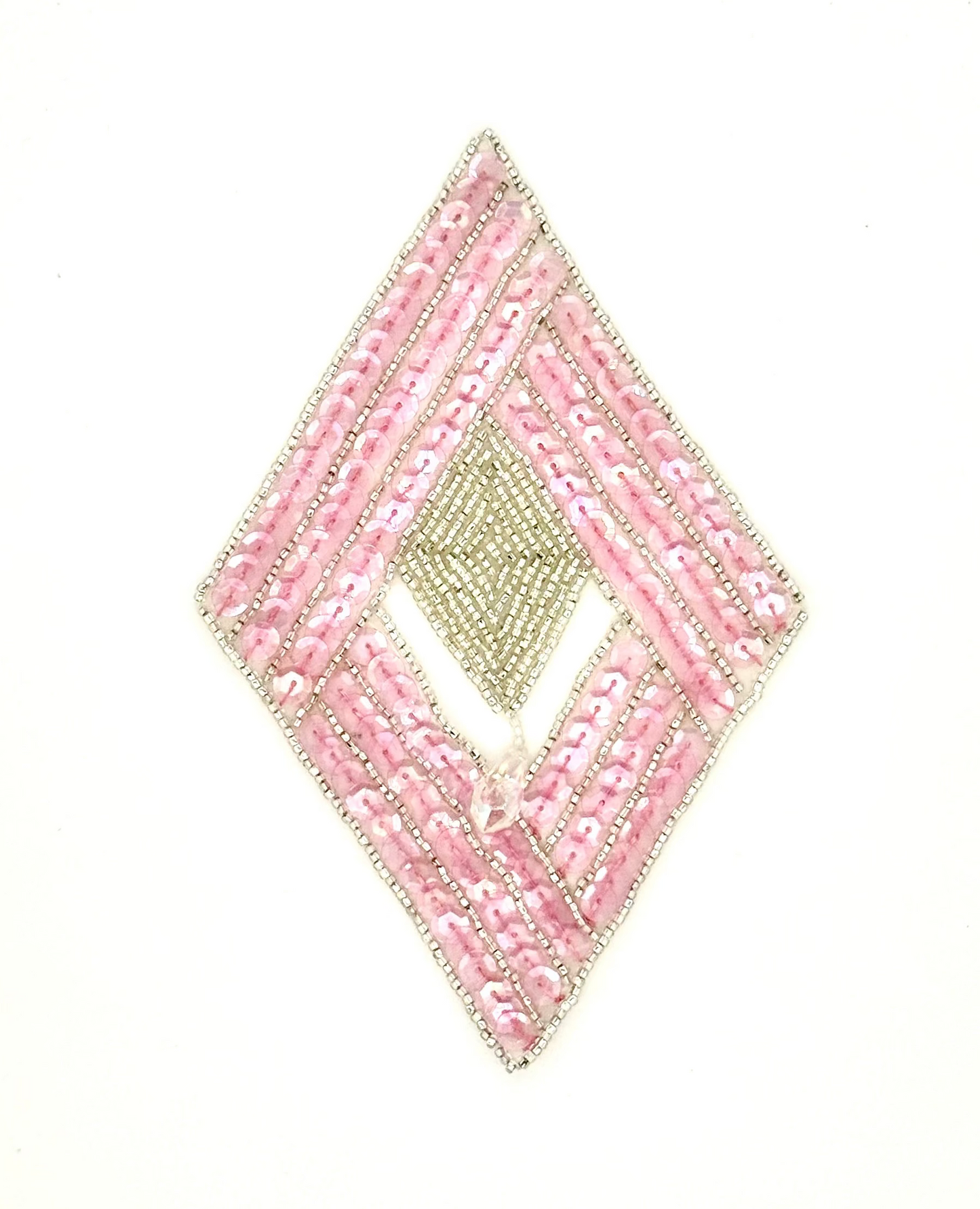 Designer Motif Diamond - Pink Sequins - Silver Beads 6" x 4"