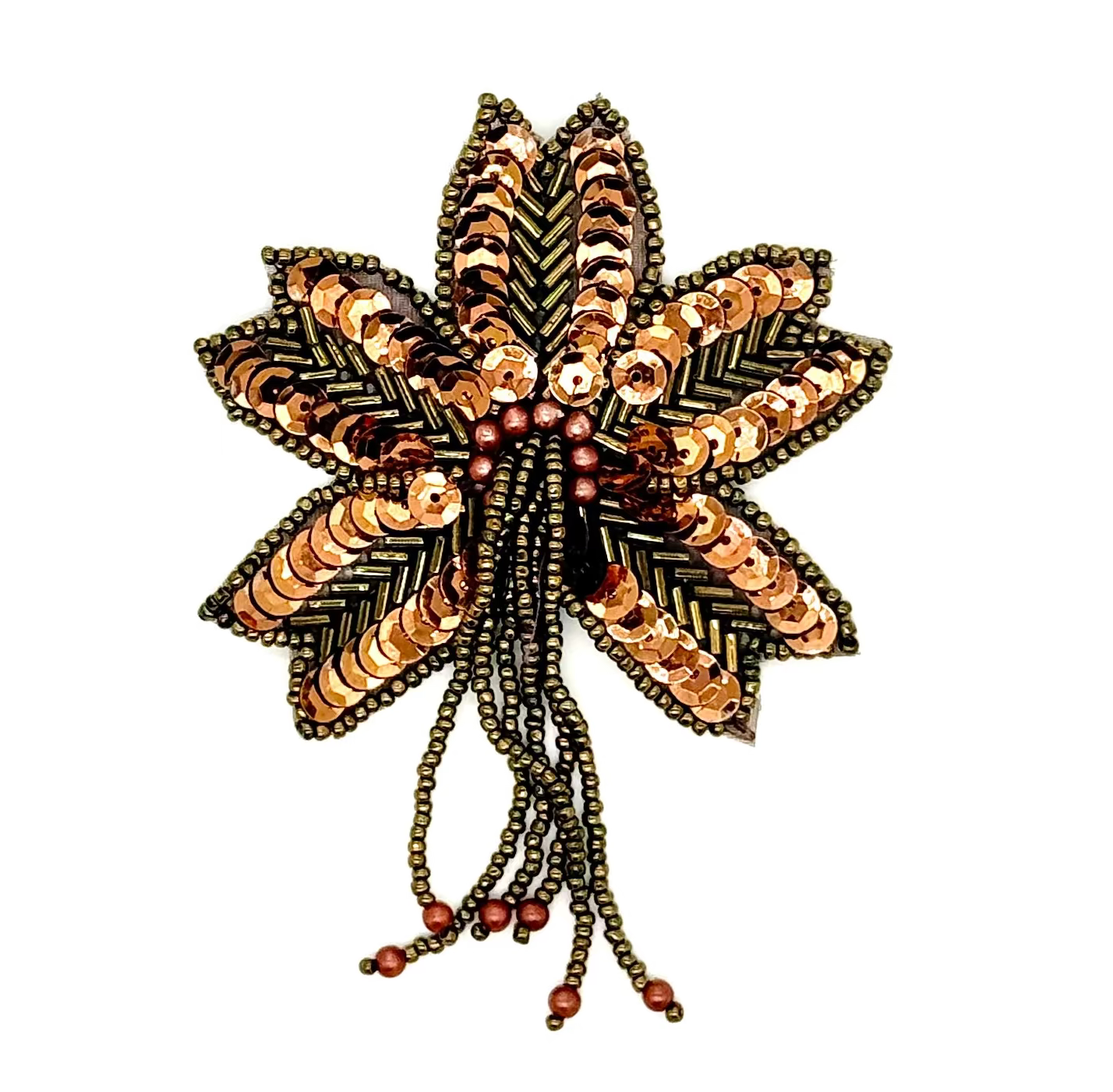 Flor de Charretera - Lentejuelas/Cuentas Bronce 4.5" x 3.5"