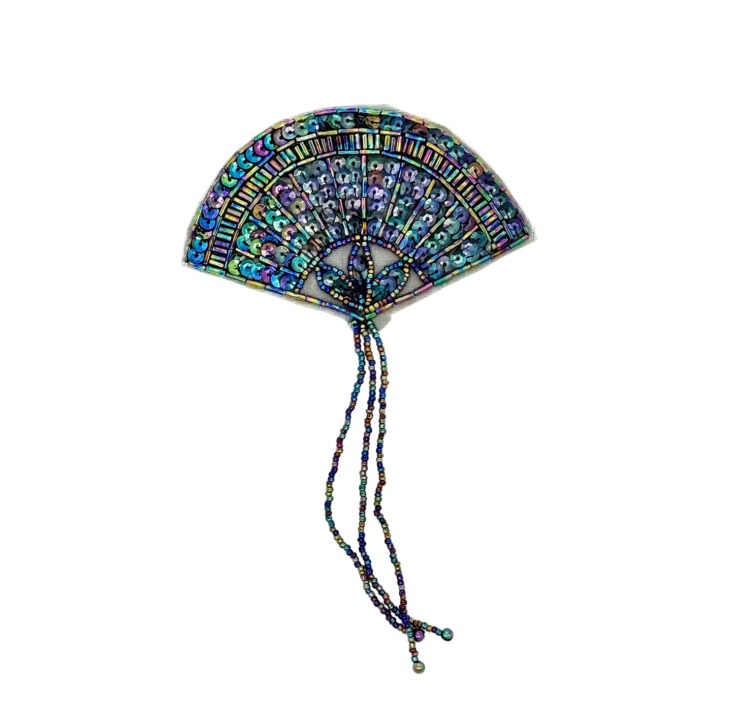 Multicolored beaded fan on a white background