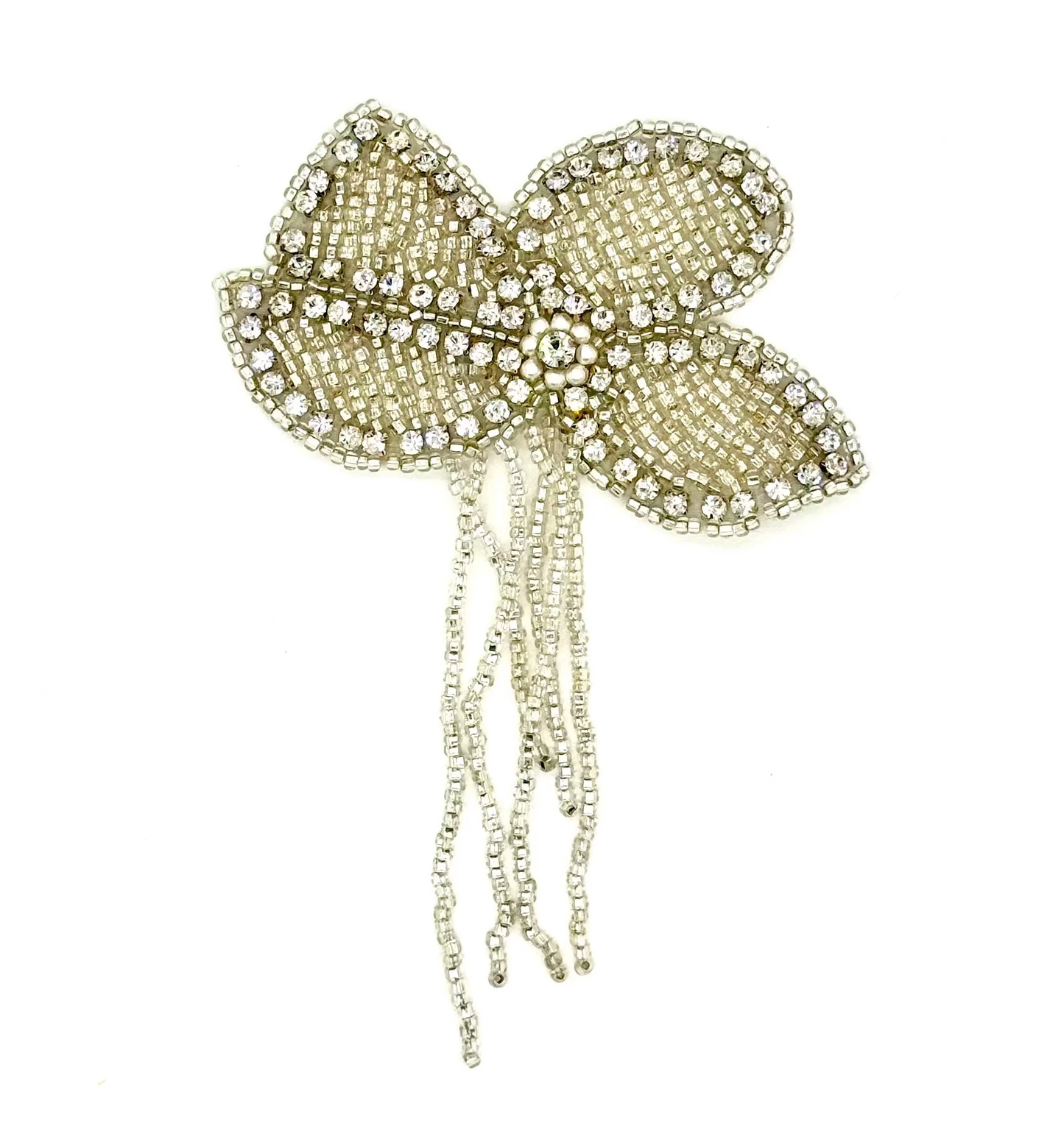 Epaulet Flower - AB Rhinestones - Silver Beads 7" x 4.5"