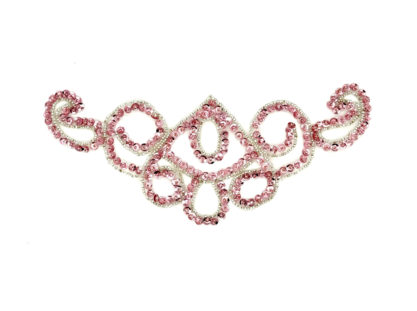 Collar con diseño de motivo - Lentejuelas rosas - Cuentas plateadas 8"x 4"