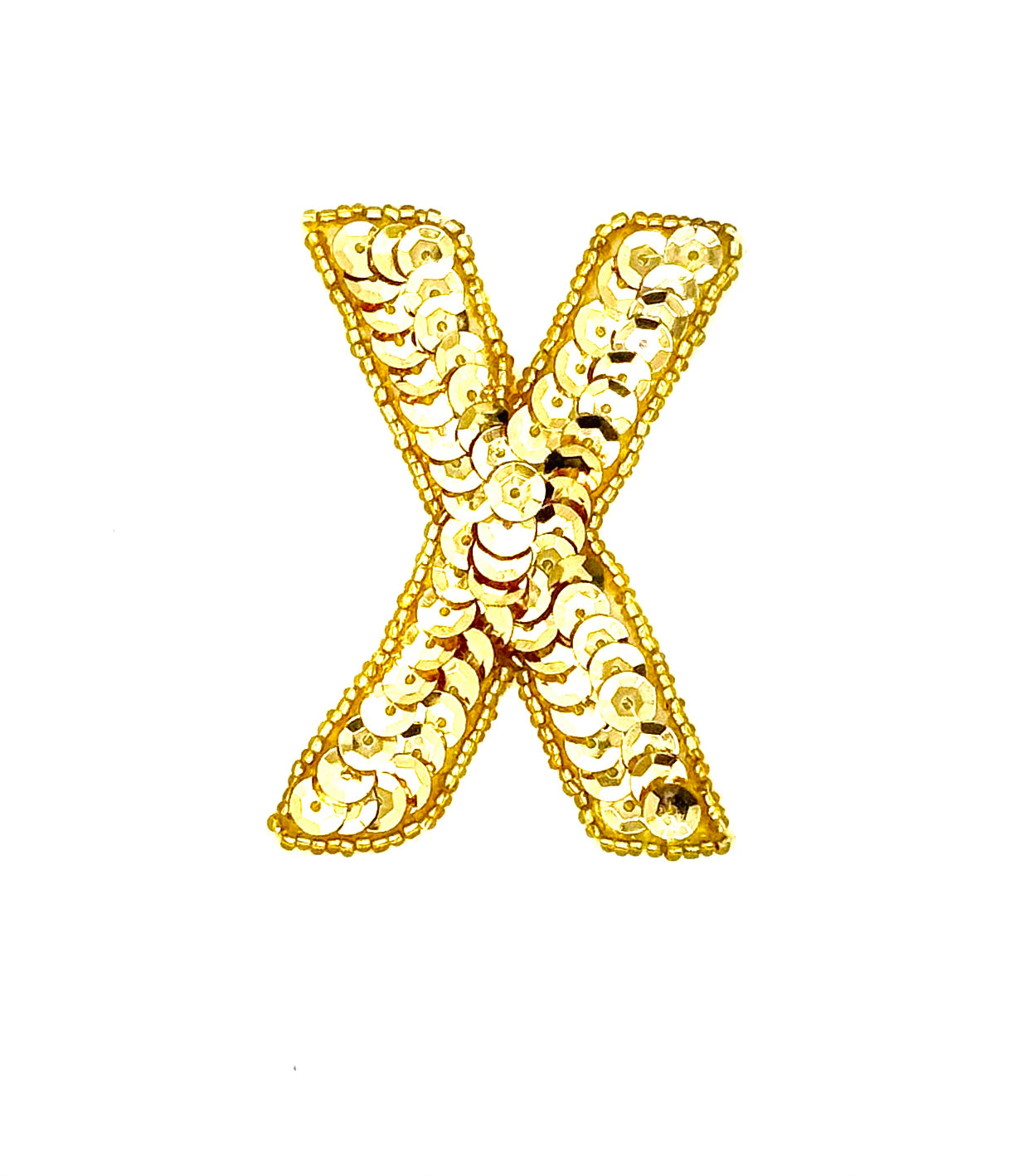 Aplique de 3" de la letra X - Lentejuelas/Cuentas Doradas