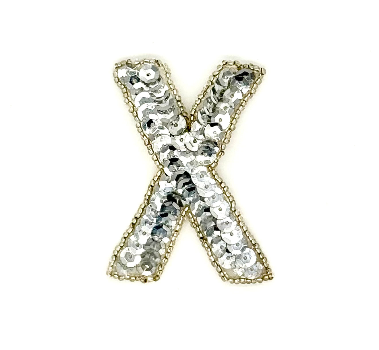 3” Letter X Appliqué - Silver Sequins/Beads