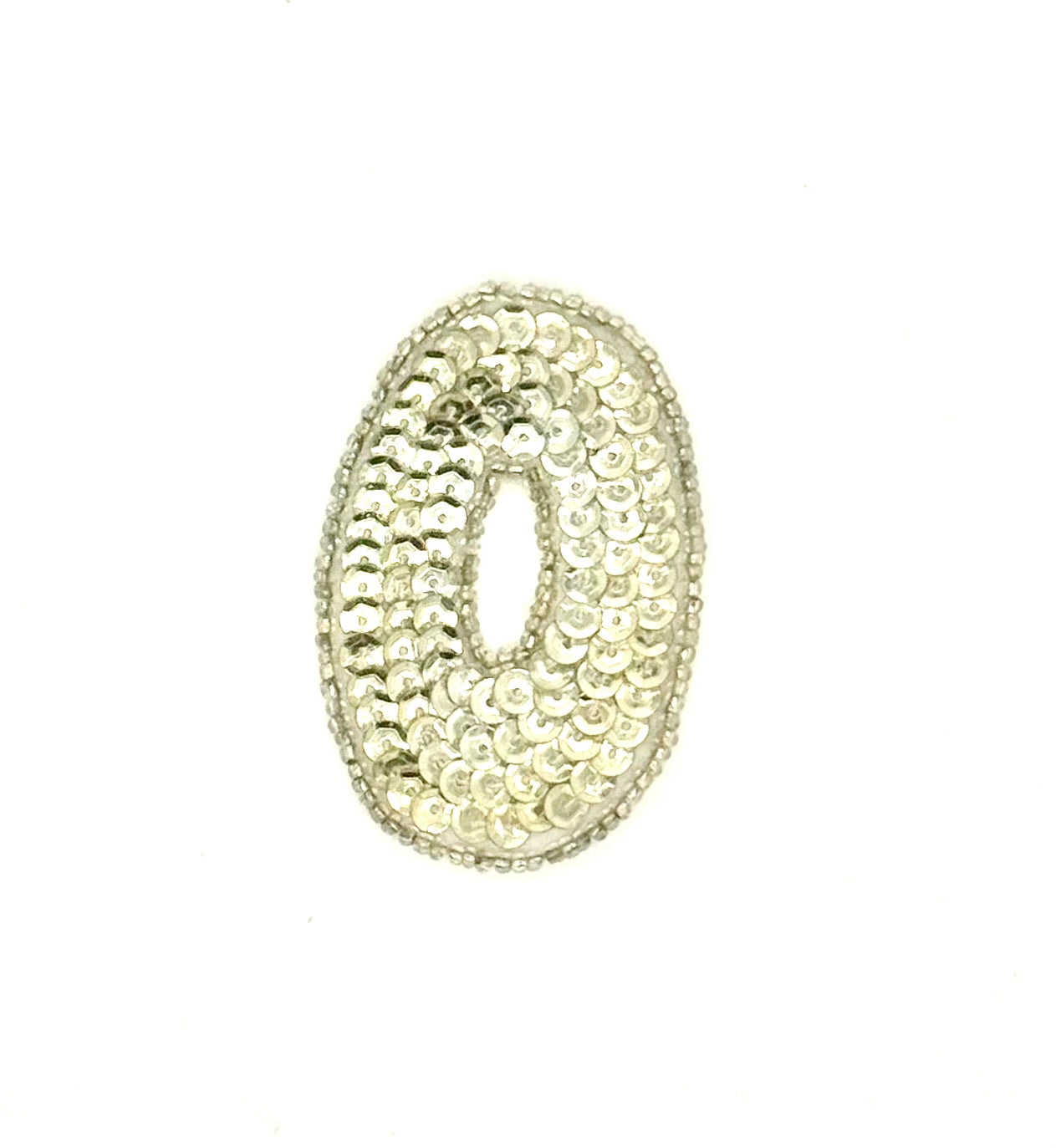 2.5” Number 0 Appliqué - Iridescent Gold Sequins - Silver Beaded Trim