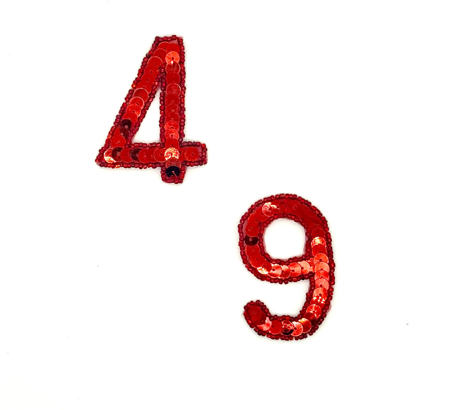 2.5” Number Appliqué -Red Sequins/Beads - Choice of Number 4 or 9