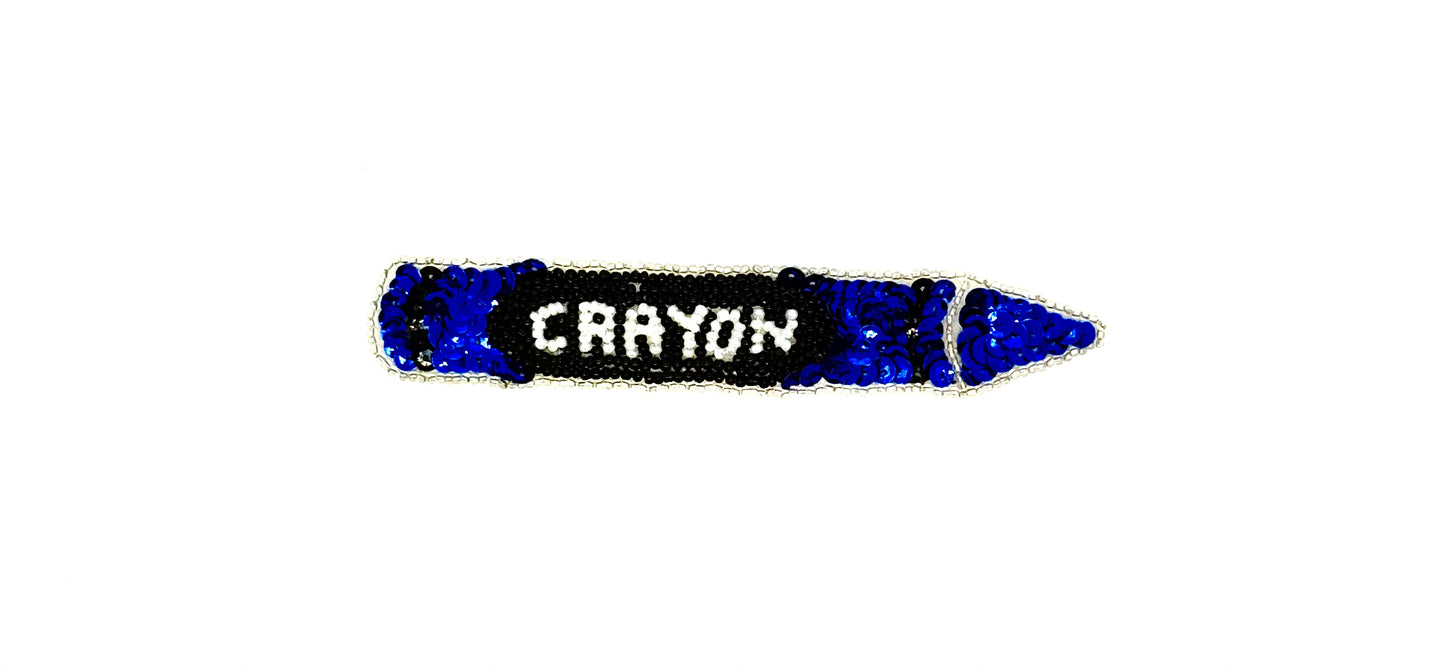 Aplicación de crayón - Elección de lentejuelas azul real/azul marino - Lentejuelas negras - Cuentas negras/blancas/plateadas 5.5" x 1"