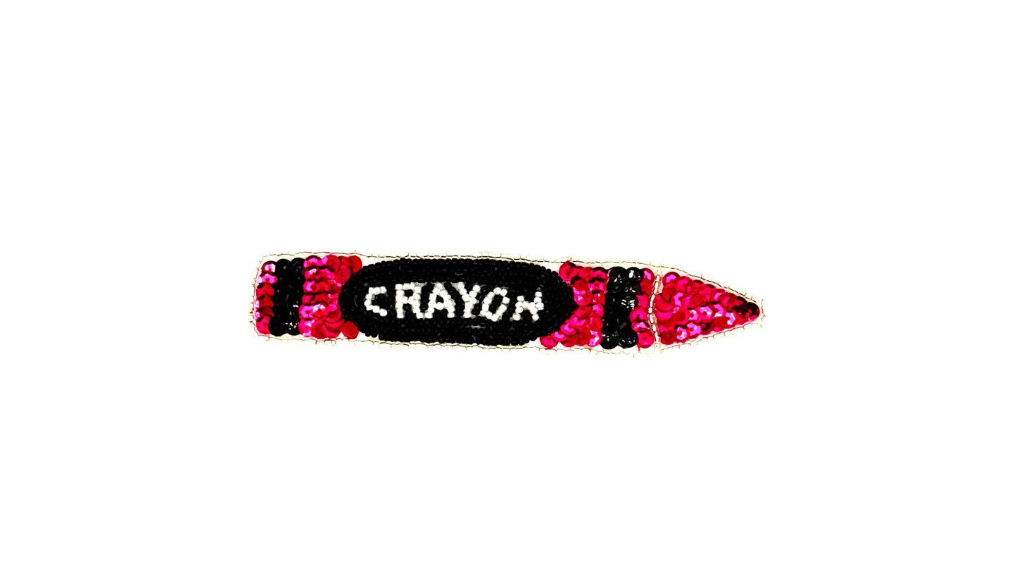 Crayon Appliqué - Fuchsia/Black Sequins -Black/White/Silver Beads 5.5" x 1"