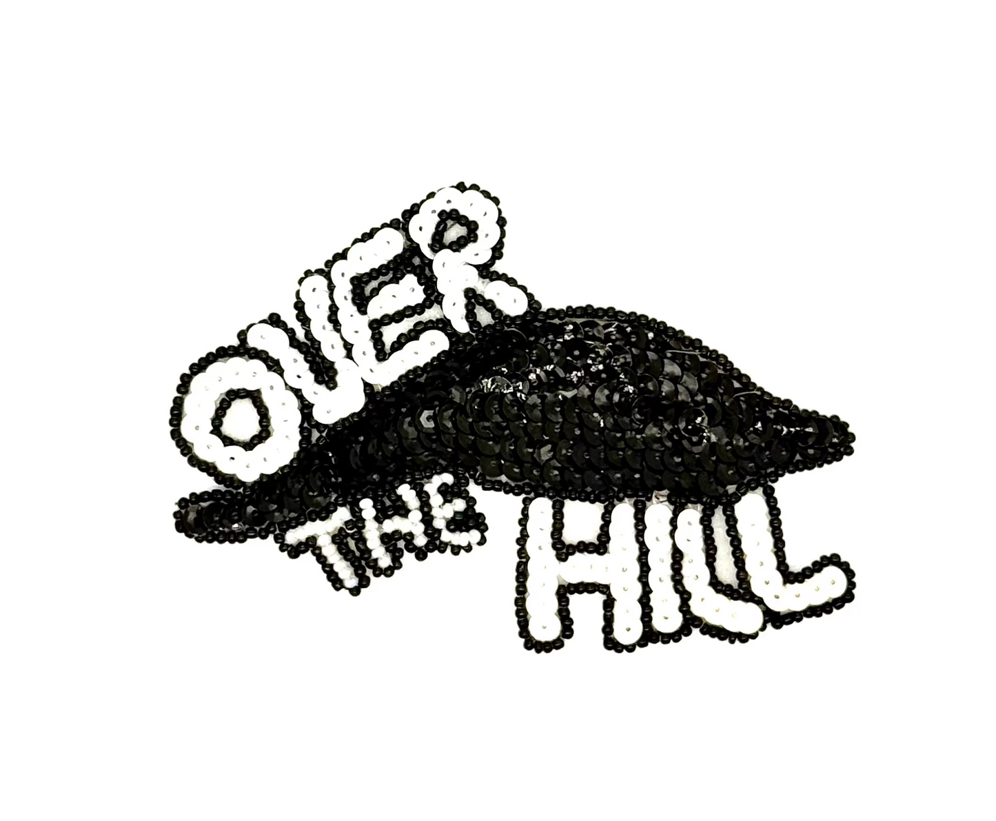Aplique "Over The Hill" - Lentejuelas/Cuentas Blancas/Negras 5" x 3.25"
