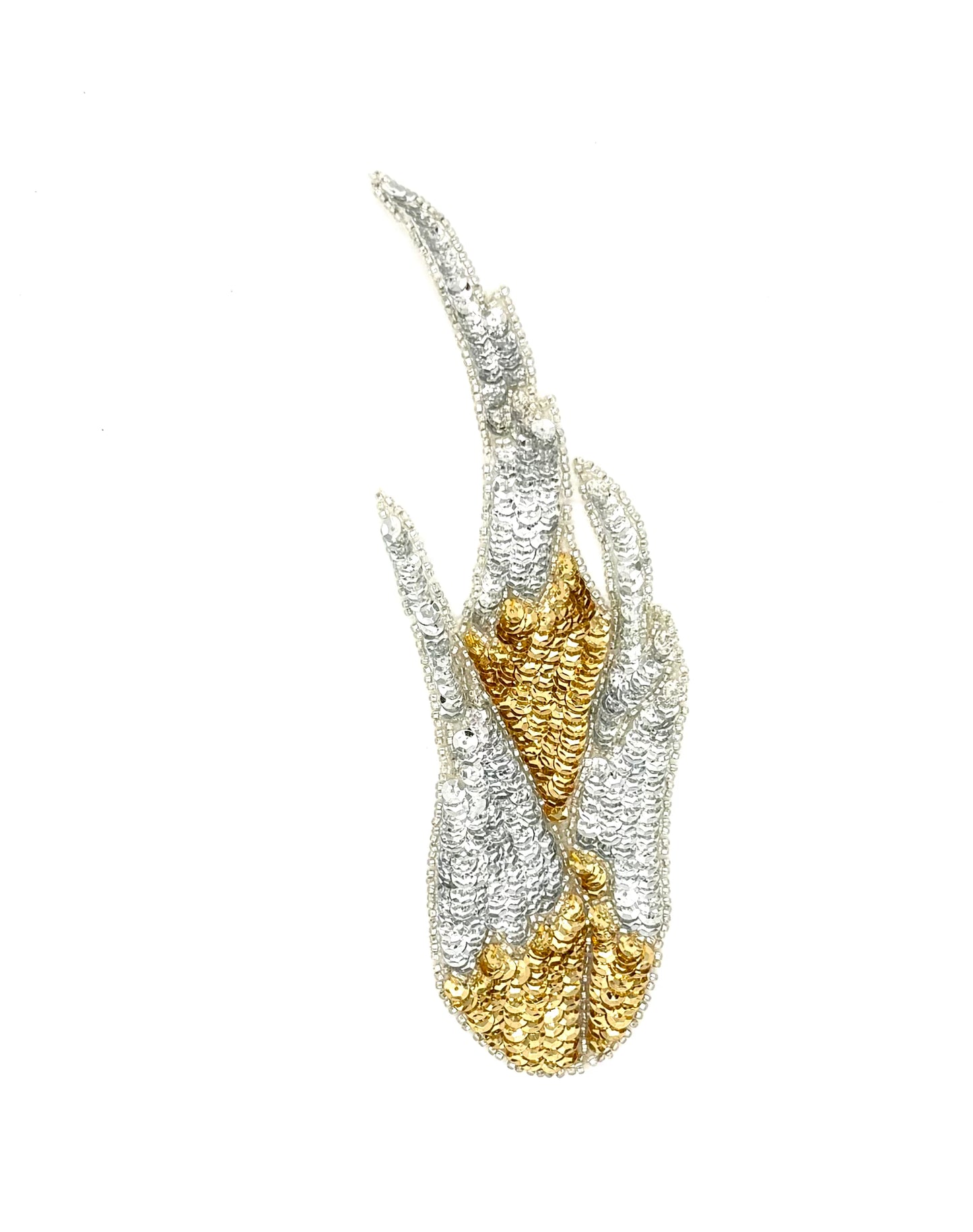 Flame Appliqué - Pair or Single - Gold/Silver Sequins - Silver Glass Beads 8.5" x 3.25"