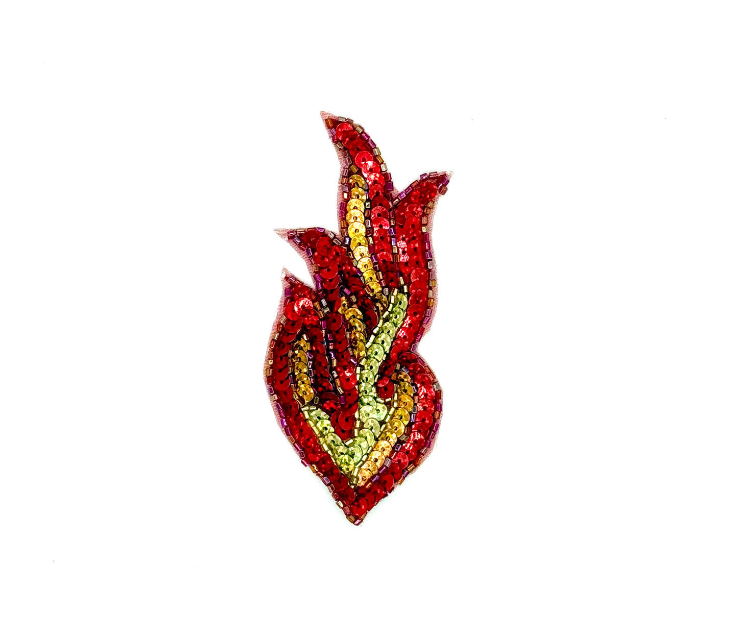 Aplique de Llama - Lentejuelas Metálicas Rojas/Doradas/Naranja Óxido Brillantes - Cuentas Rojas Iridiscentes 4.5” x 2”