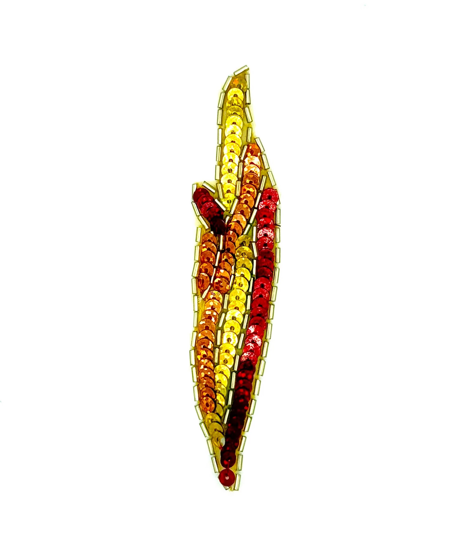 Aplicación de Llama - Lentejuelas Metálicas Brillantes Rojas/Doradas/Naranja Óxido - Cuentas Doradas 5” x 1.25”