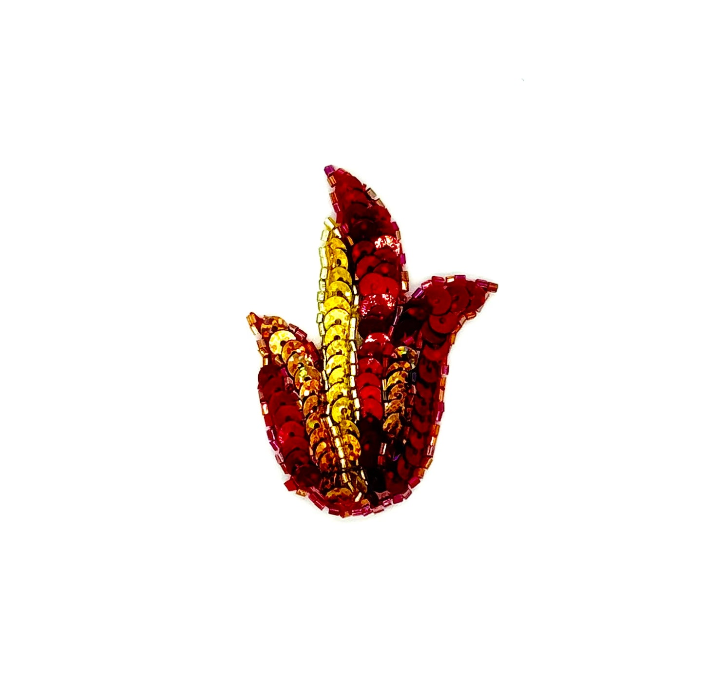 Aplique de Llama - Par o Individual - Lentejuelas Metálicas Brillantes Rojas/Doradas/Naranja Óxido - Cuentas Rosas Iridiscentes 2.5" x 2"