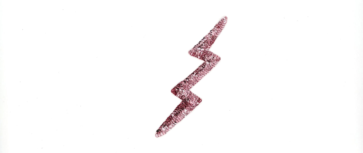 Lightning Bolt Appliqué - Pink Sequins 8” x 2”