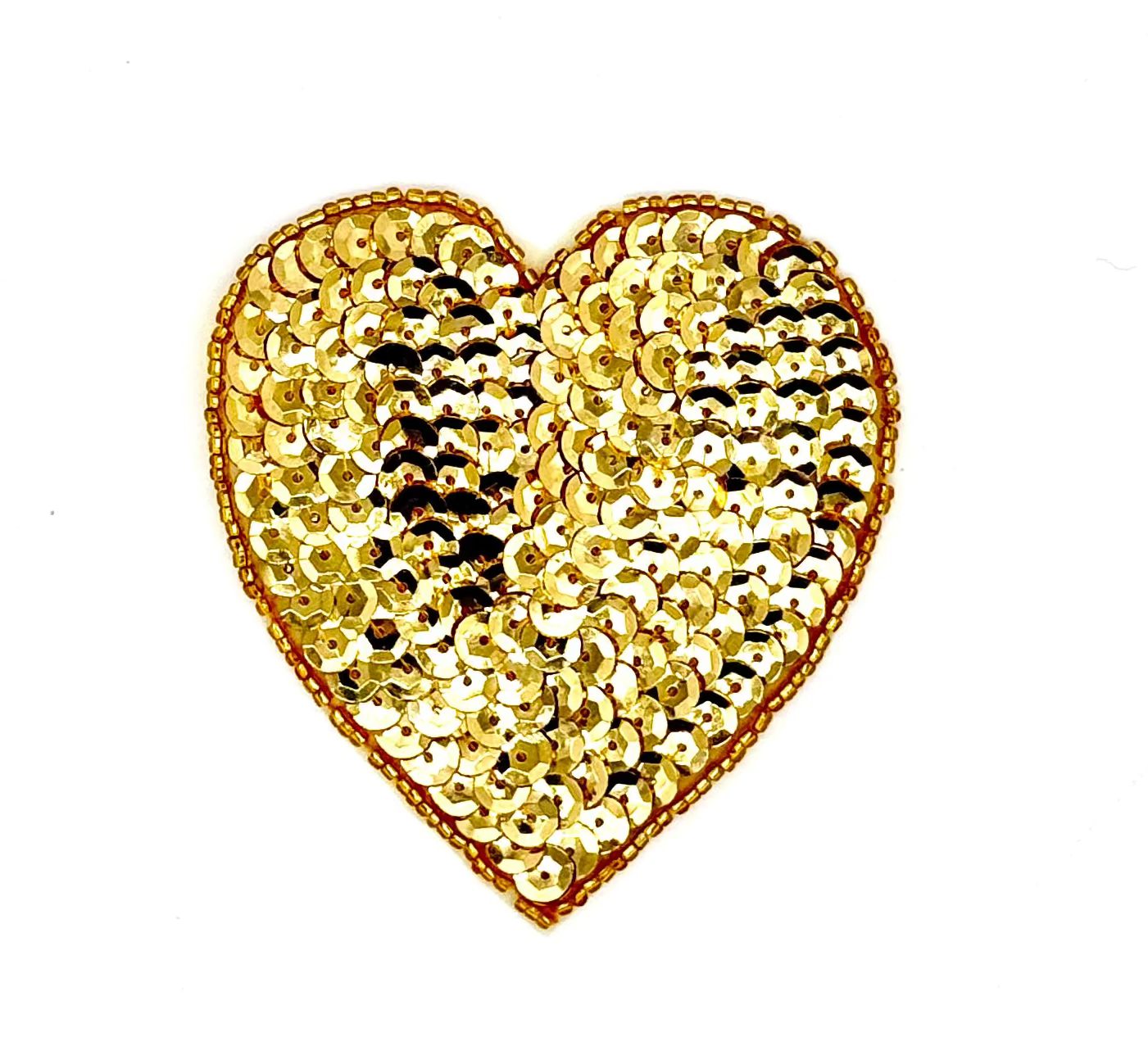 Aplicación de Corazón - Lentejuelas/Cuentas Doradas 3.25” x 3”