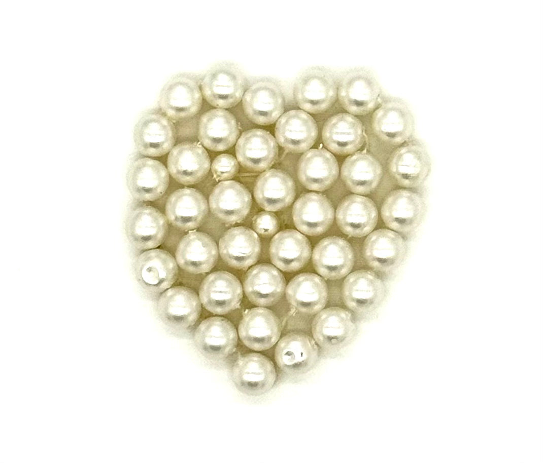 Heart Appliqué - White Pearl Beads 2.25” x 2”