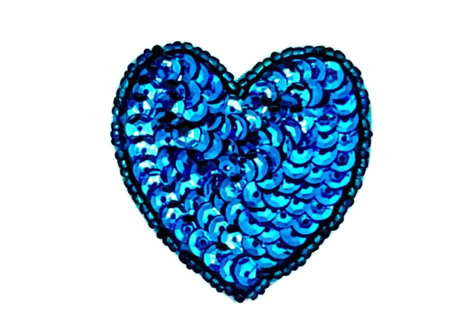 Heart Appliqué - Turquoise Sequins/ Beads 1.75" x 1.75”