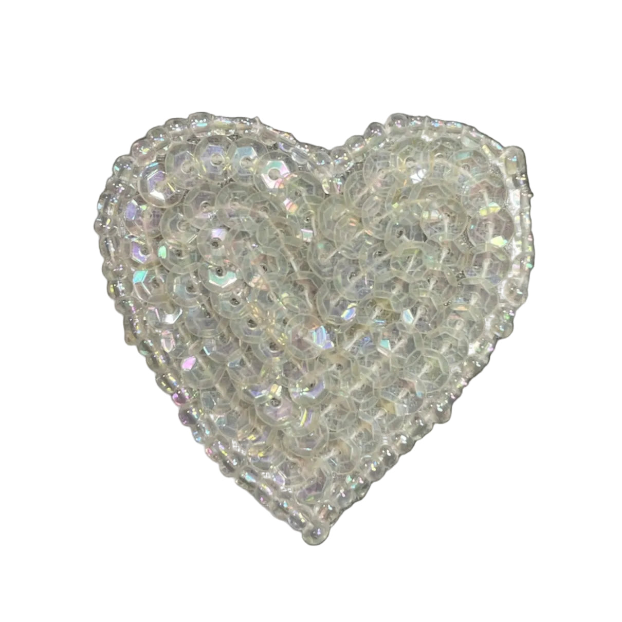 Heart Appliqué - Iridescent White Sequins/Beads 1.25” x 1.25”