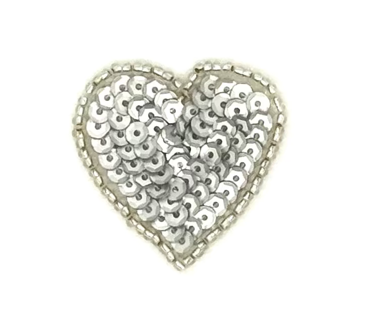 Aplicación de Corazón - Lentejuelas Metálicas Plateadas - Cuentas de Cristal - Elige Tamaño 3”, 2” o 1.5”