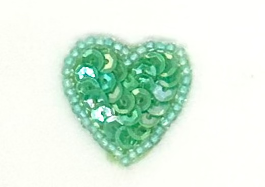 Heart Appliqué - Seafoam Green Sequins/Beads 1” x 1”
