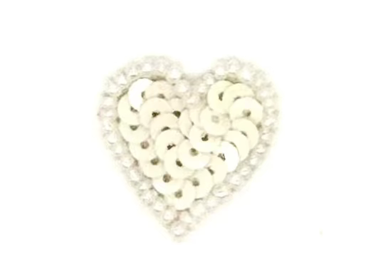Aplique de Corazón - Lentejuelas/Cuentas Blanco Tiza 2.5 cm x 2.5 cm