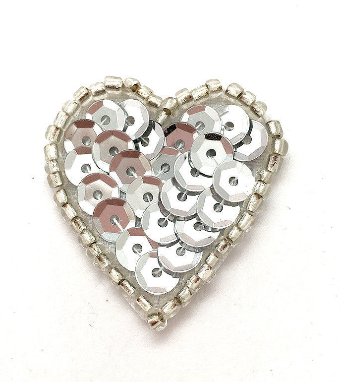Heart Appliqué - Silver Sequins/Beads 1" x 1”