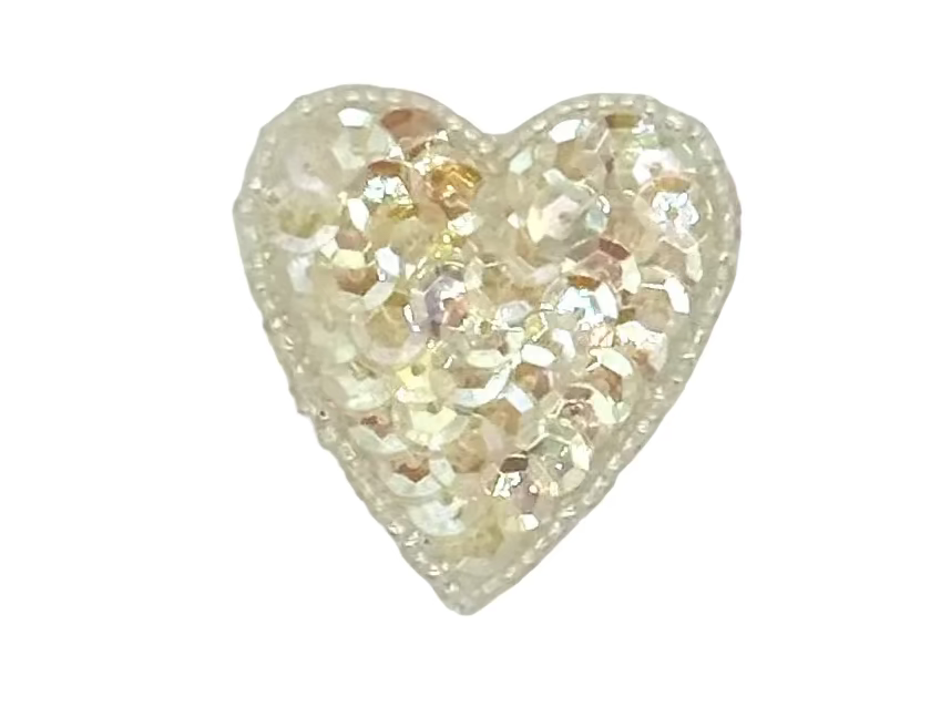 Heart Applique - Choice of Iridescent Sequins - White Beads 1.75” x 1.5”