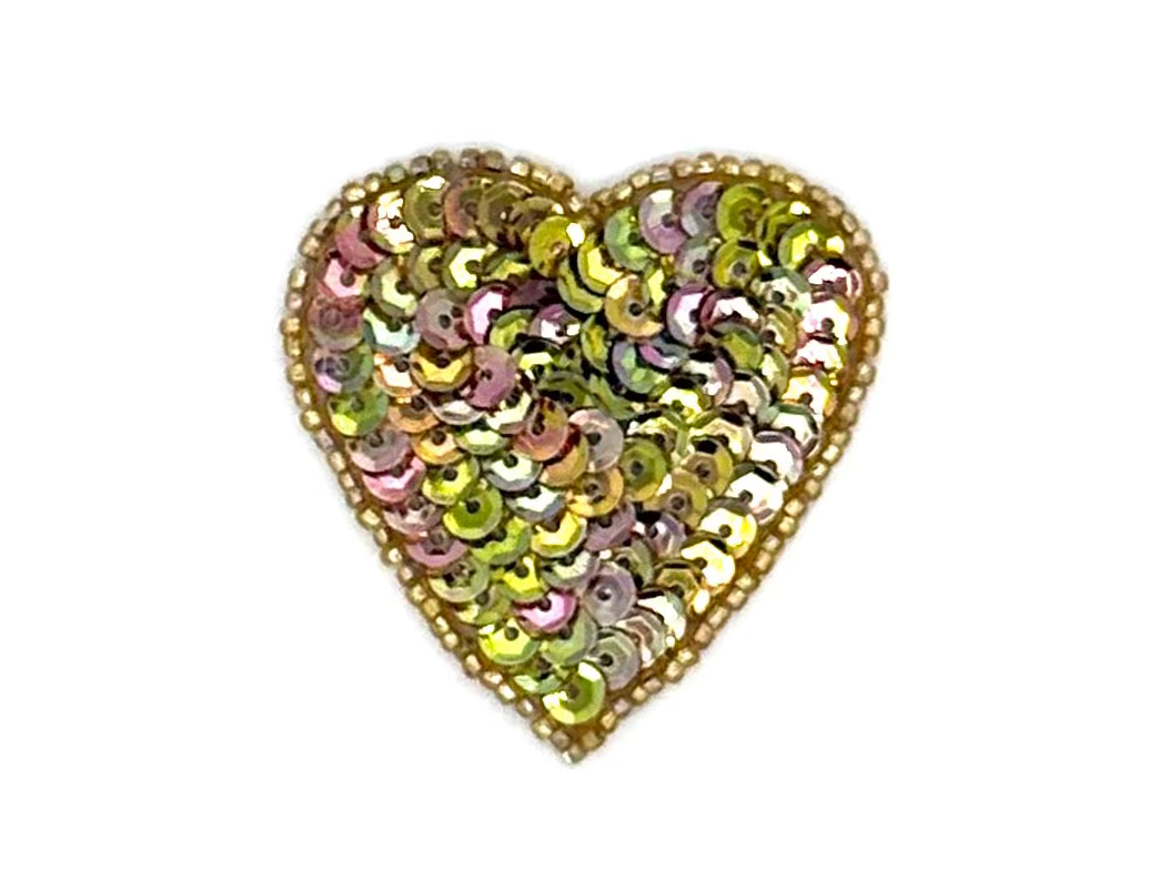 Heart Appliqué - Iridescent Gold Sequins/Beads - Choice of Size 4”, 3 or 2”