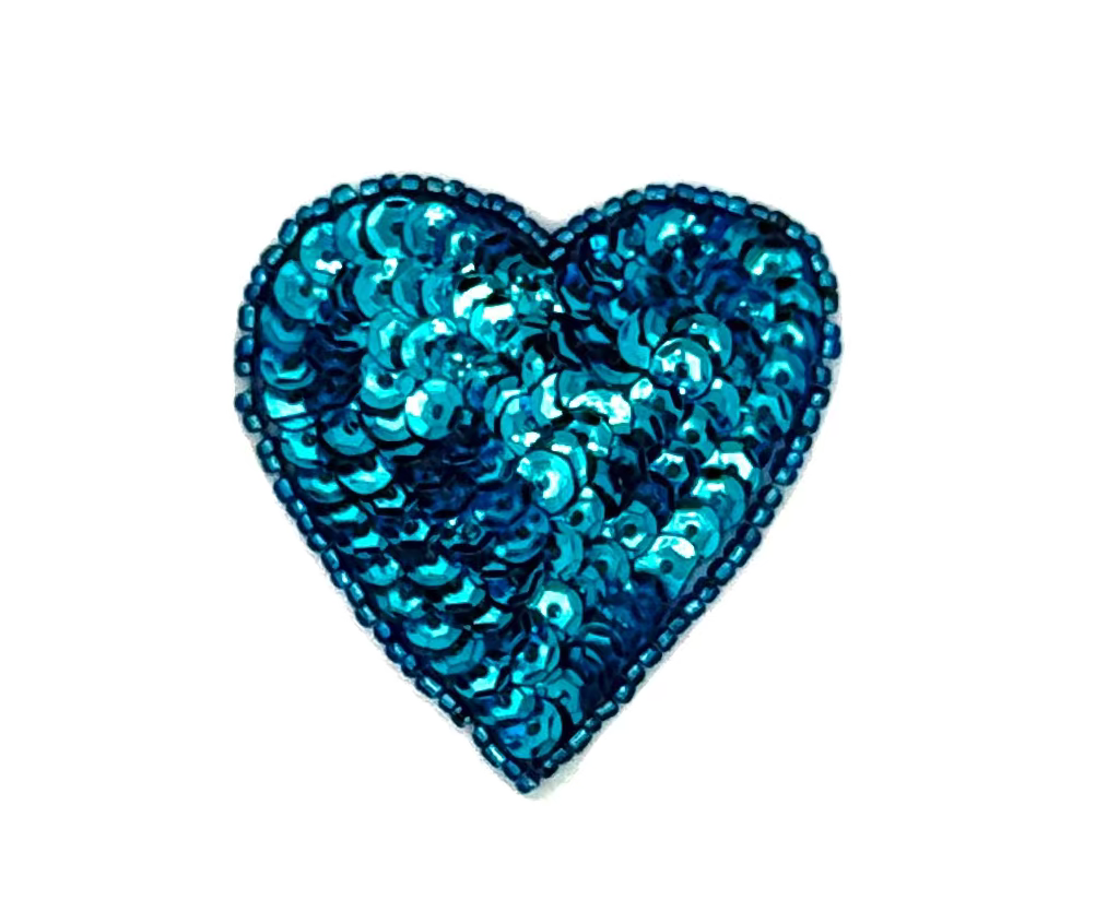 Aplicación de corazón - Lentejuelas/Cuentas turquesas 2" x 2"