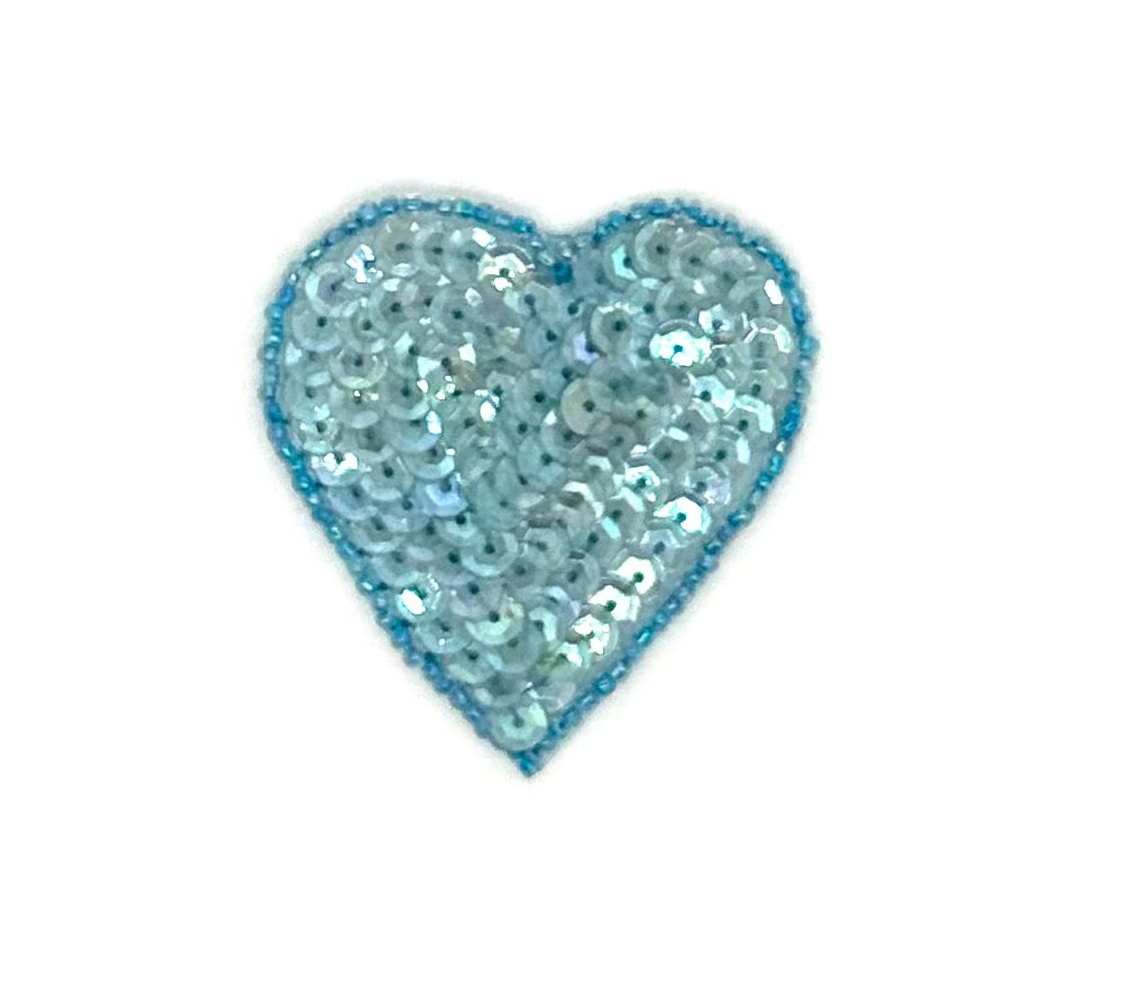 Heart Appliqué - Light Blue Sequins/Beads 2” x 2”