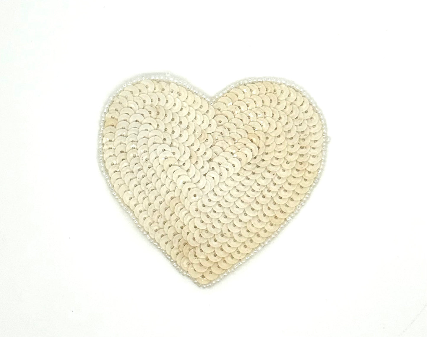 Aplicación de corazón - Lentejuelas/Cuentas marfil 10 x 10 cm