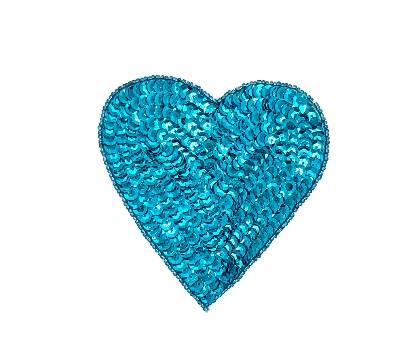Heart Appliqué - Turquoise Sequins/Beads 4” x 4”