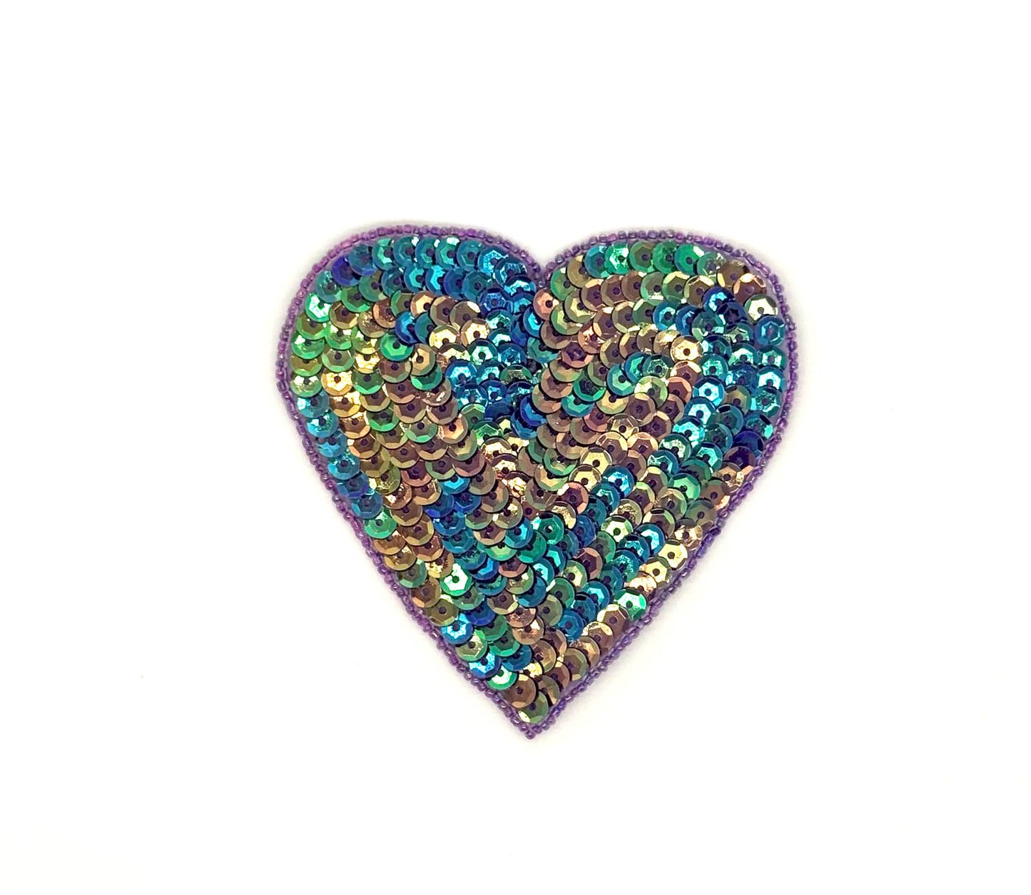 Heart Appliqué - Iridescent Purple Sequins - Purple Beads 4” x 4”