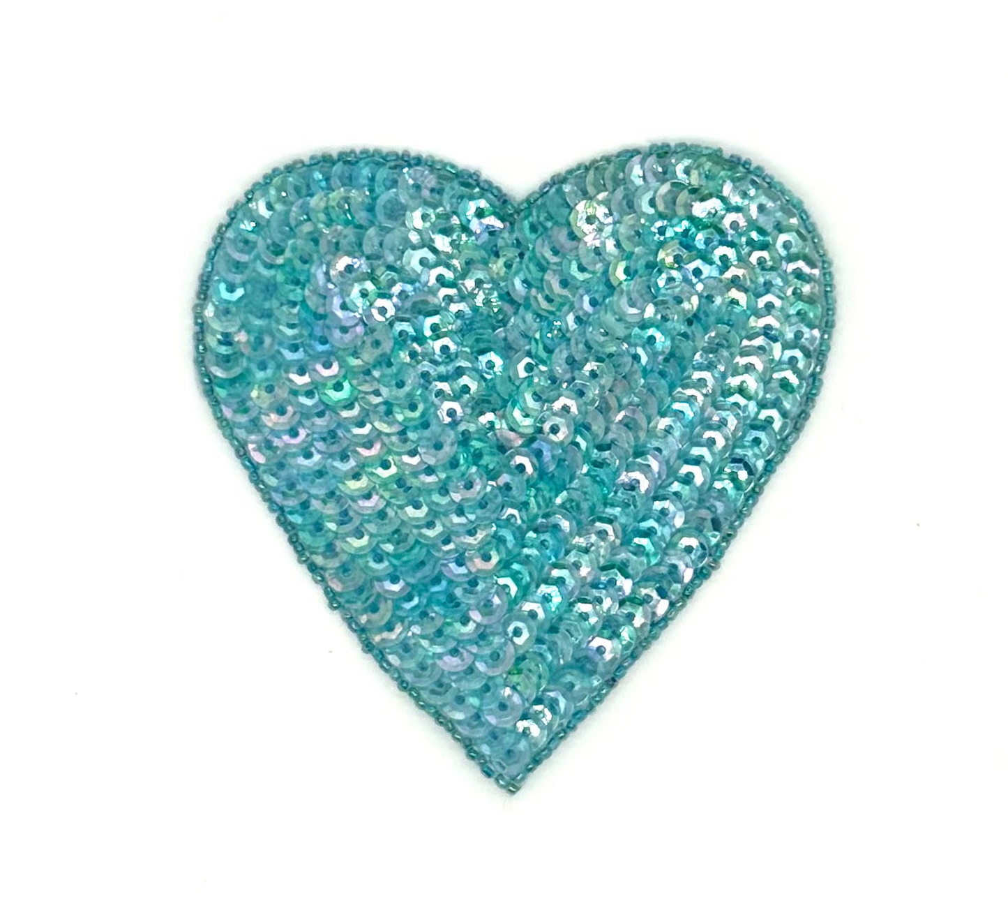 Heart Appliqué - Iridescent Aqua Blue Sequins/Beads 4” x 4”