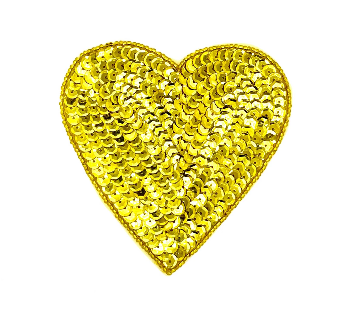 Heart Appliqué - Bright Gold Sequins/Beads 4” x 4”