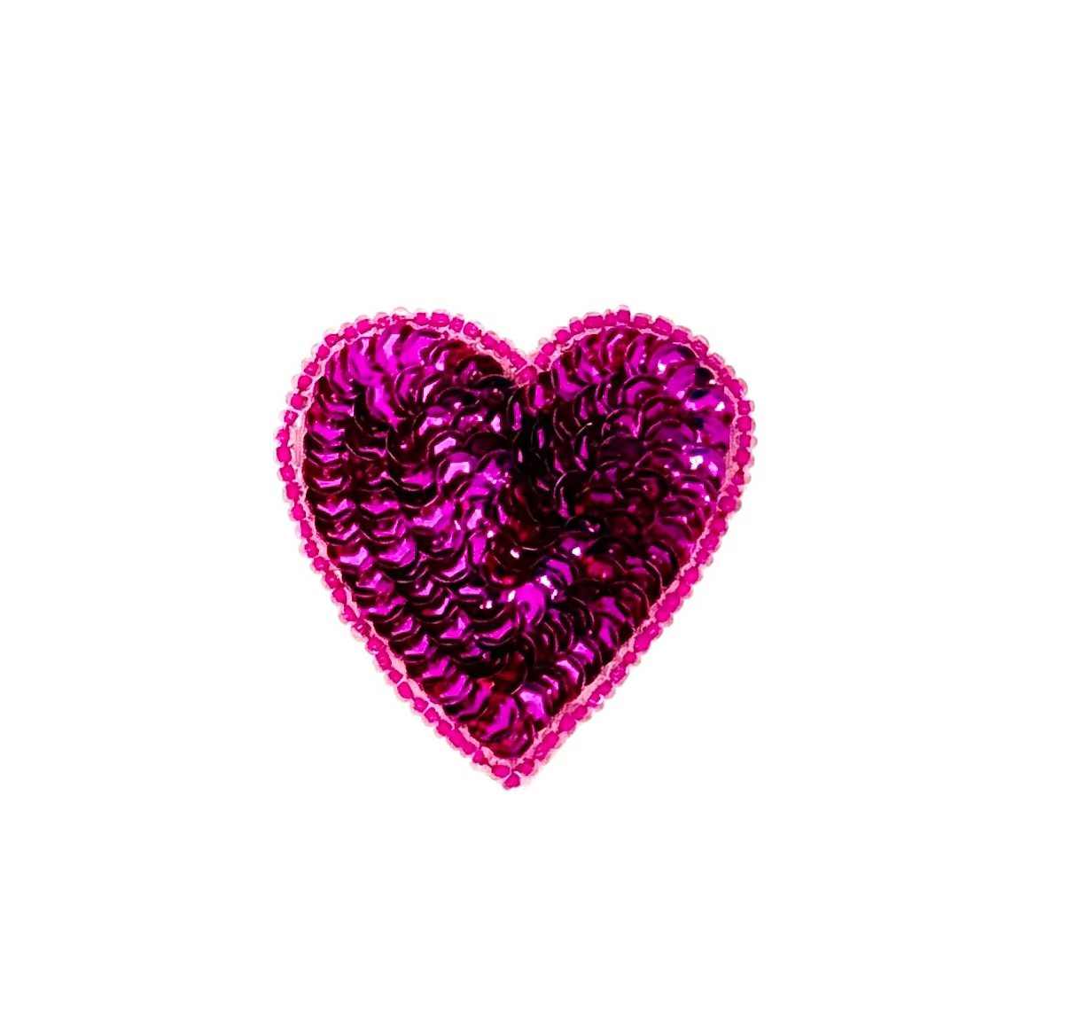 Aplicación de Corazón - Lentejuelas/Cuentas Fucsias - Opción de Tamaño 4” o 2”