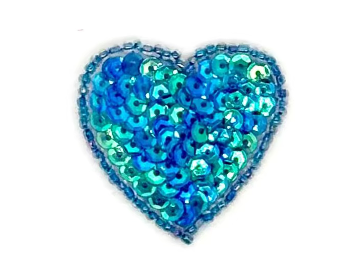 Aplicación de Corazón - A elegir entre Lentejuelas/Cuentas Azules 3.8 cm x 3.8 cm
