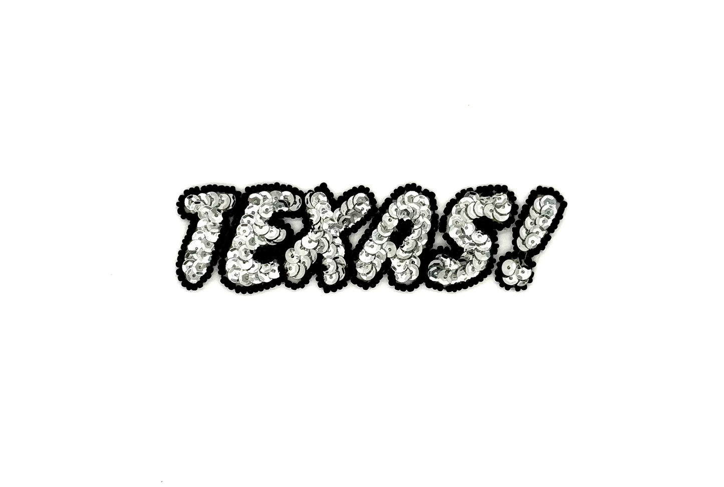 The Word "Texas" - Black Beads - Silver Sequins 5" x 1.5"