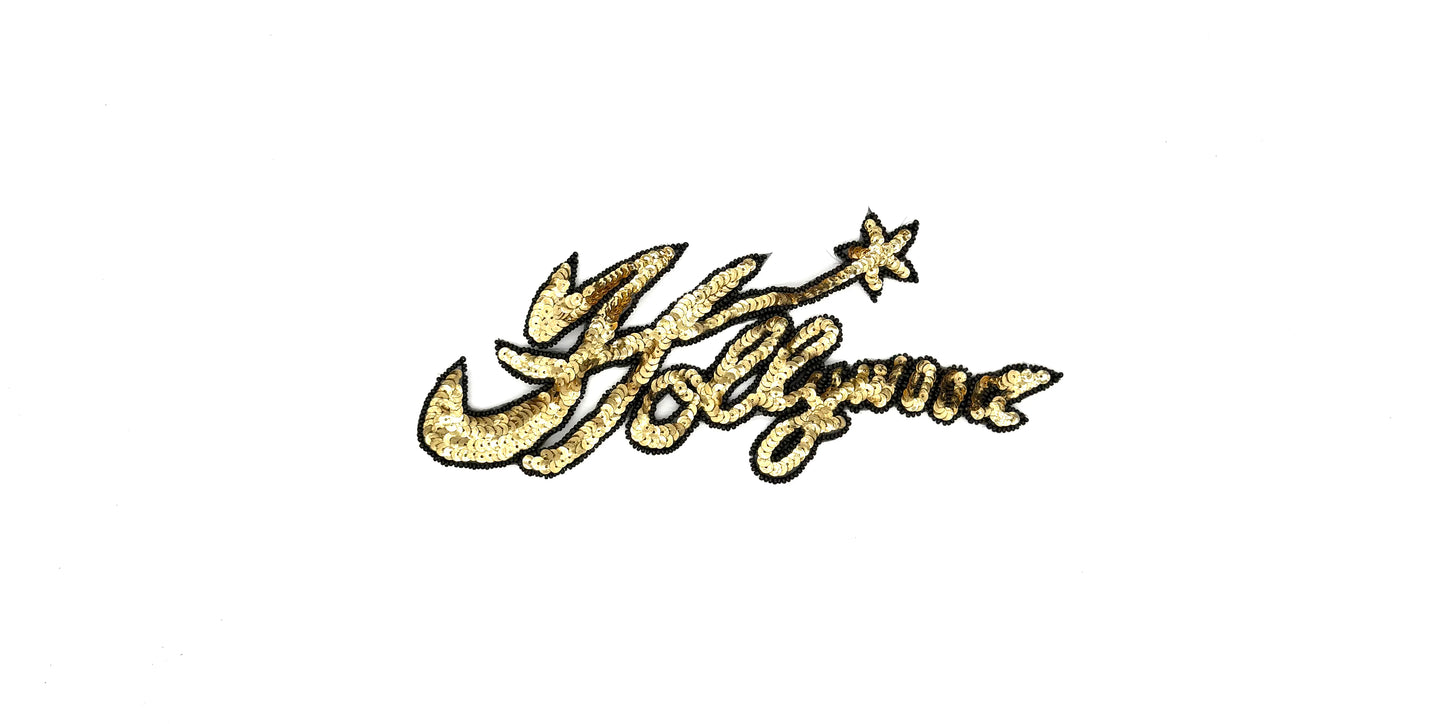 La palabra "Hollywood" - Elección de lentejuelas doradas/plateadas - Cuentas de cristal negras 9.5” x 4”