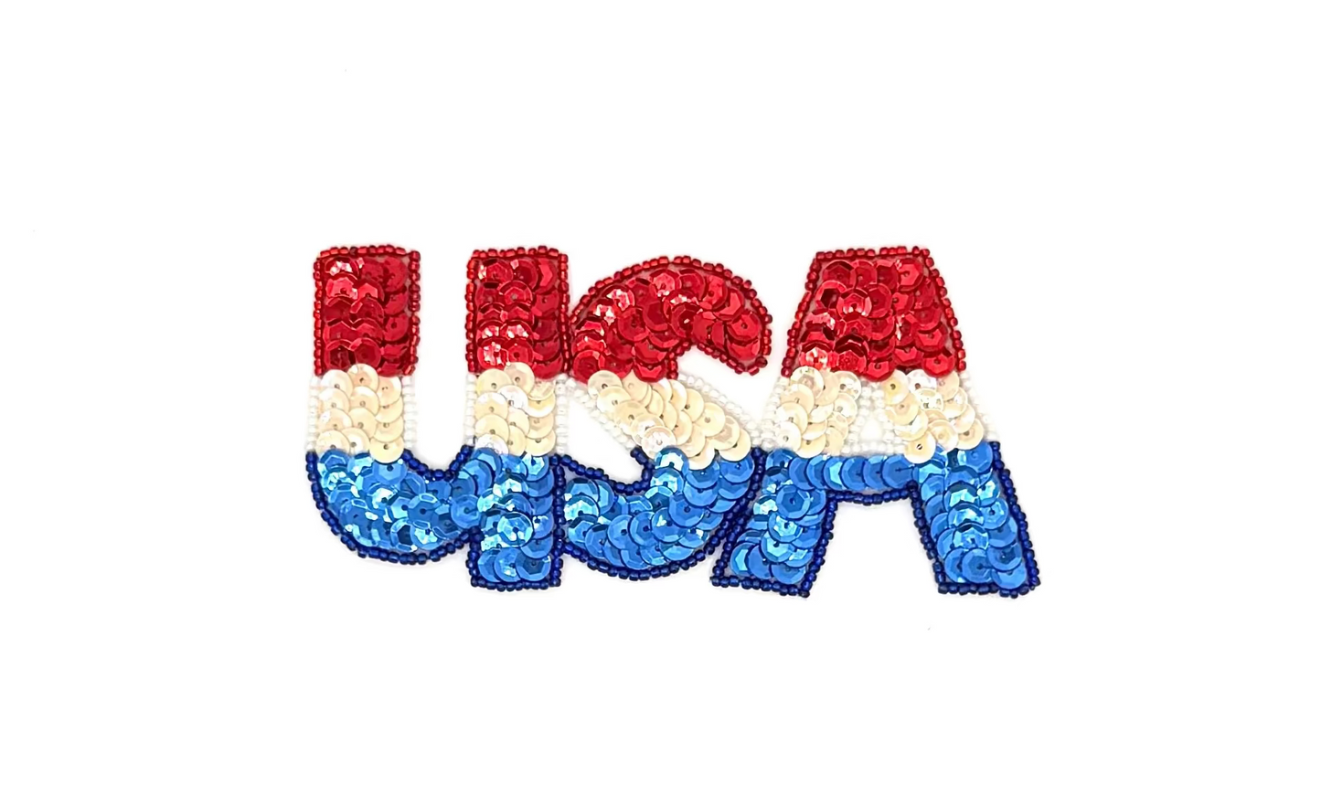 USA text in red, white, and blue on a white background