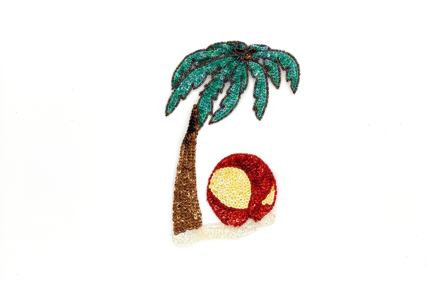 Palm Tree on a Beach with Sand and a Beach Ball - Multicolored Sequins/Glass Beads 9" X 8"