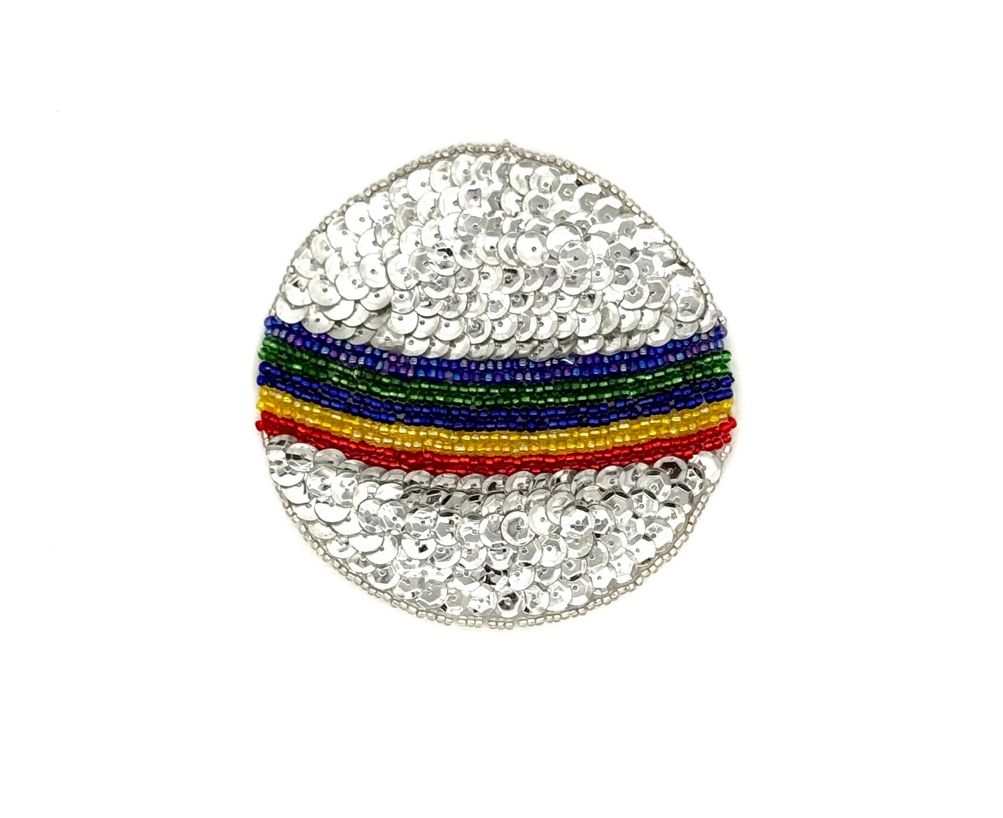 Beach Ball Appliqué - Silver Sequins - Multicolored Glass Beads 3.5" x 3.5"