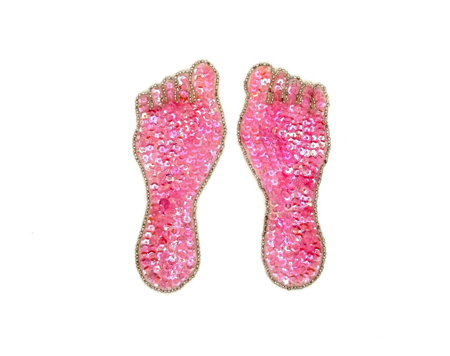 Aplique de Huella - Lentejuelas Rosa Oscuro - Cuentas de Cristal Plateadas 5" x 2"