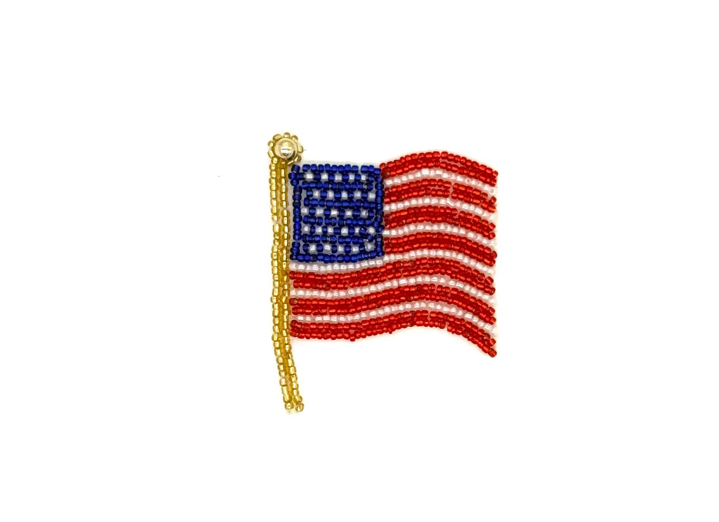 Bandera patriótica estadounidense - Cuentas de cristal rojas/blancas/azules/doradas de 2.75" x 2.25"