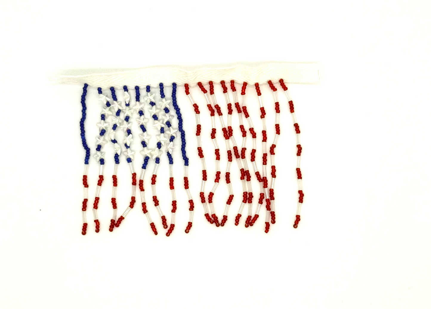 American Flag Fringe Piece - Red/White/Blue Glass Beads - Stars 3.5" x 5"