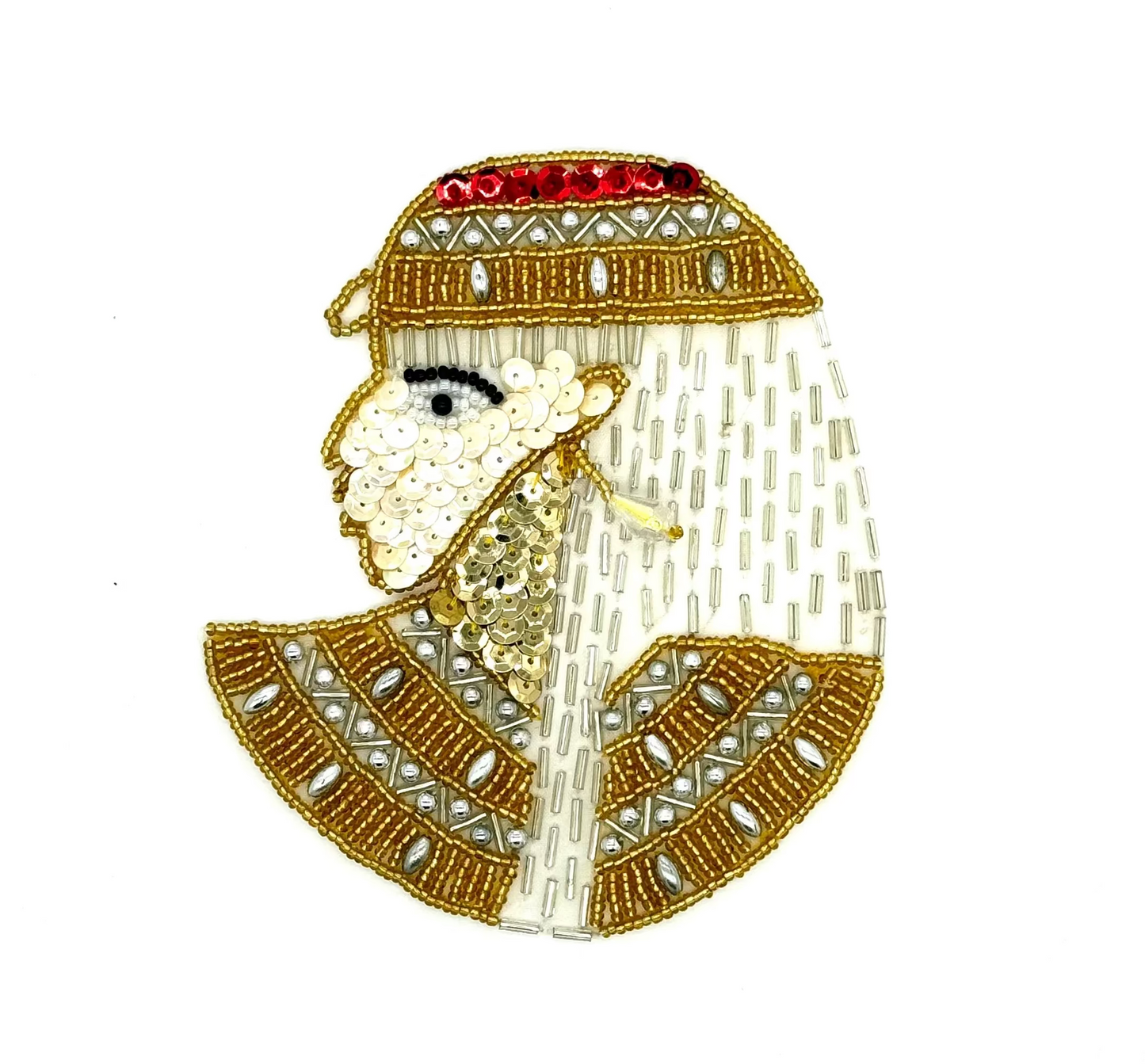 Egyptian Pharaoh - Gold/Red/Iridescent White Sequins - Glass Beads 5.5" x 4.5"